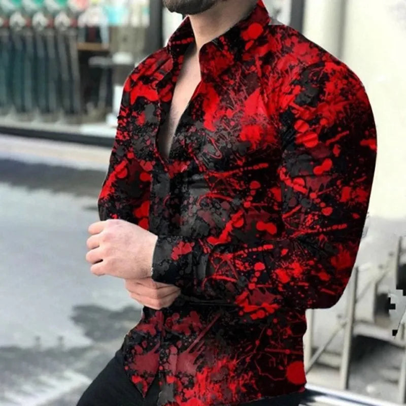 2022 New Men Long Sleeve Print Shirts for Mens Social Luxury Man Designer Clothes Hawaiian Fashionable Elegant Classic Fashion